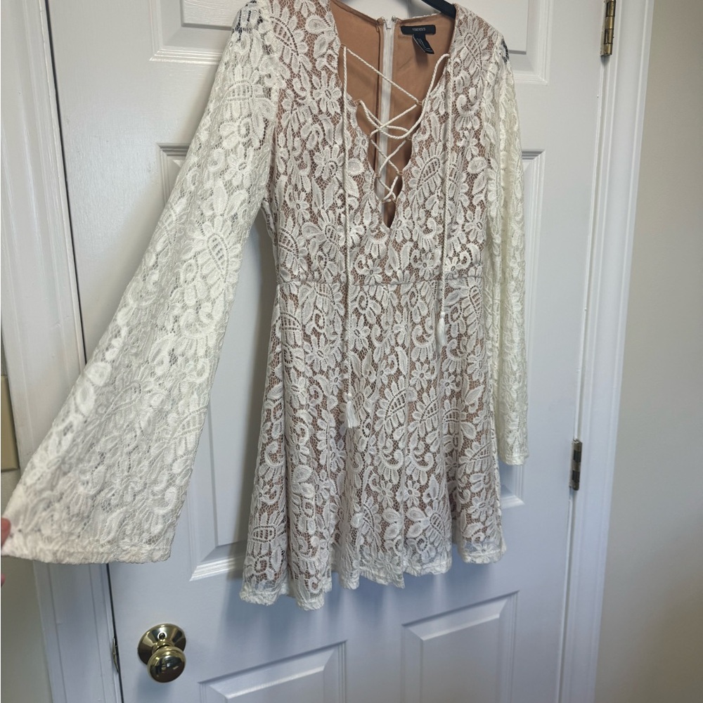 Forever 21 White Lace-Up Dress